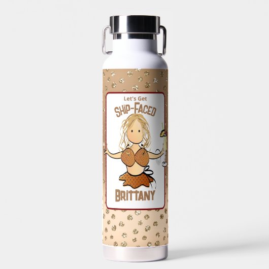 Grappige Vrouwelijke Cartoon Bikini Glitters Feest Waterfles (Voorkant)