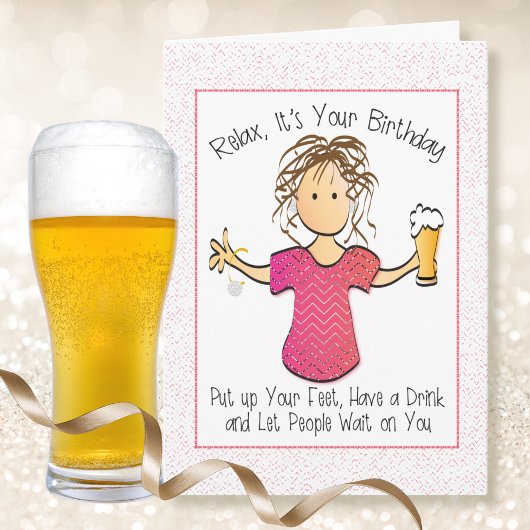 Grappige Vrouwelijke Cartoon Sassy Snarky Bier Ver Kaart