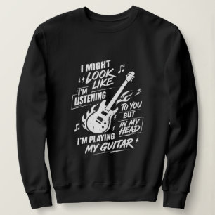 Grappige Vrouwelijke Gitariste Speelt Gitaar In Mi Trui