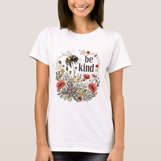 Grappige Vrouwen Gift Be Kind Retro Bijen & Wildfl T-shirt (Voorkant)