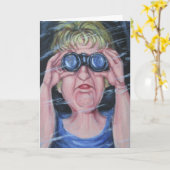 Grappige vrouwen met een verrekijker kaart (Gele Bloem)