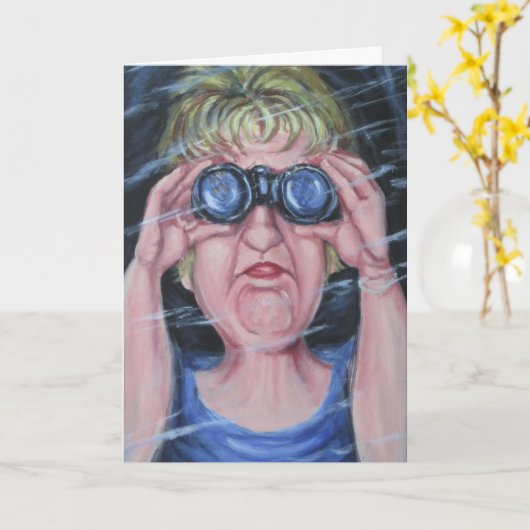 Grappige vrouwen met een verrekijker kaart (Gele Bloem)