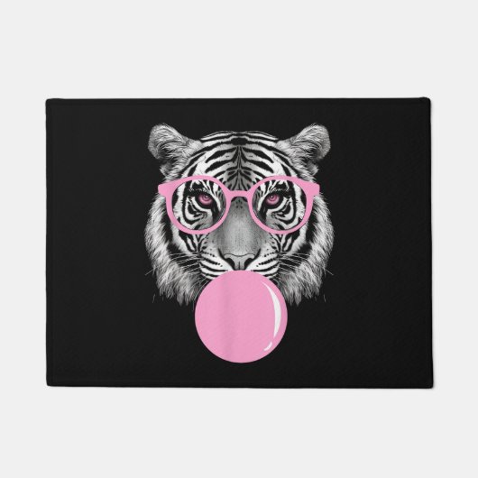 Grappige Vrouwen Tijger Bril & Roze Bubble Gum Ani Deurmat (Voorkant)