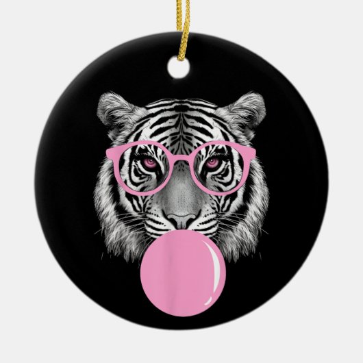 Grappige Vrouwen Tijger Bril & Roze Bubble Gum Ani Keramisch Ornament (Voorkant)