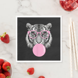 Grappige Vrouwen Tijger Bril & Roze Bubble Gum Ani Servet