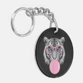 Grappige Vrouwen Tijger Bril & Roze Bubble Gum Ani Sleutelhanger (Voorkant Links)