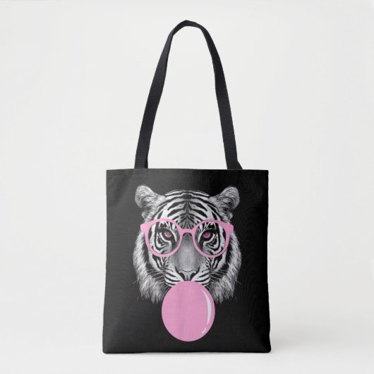 Grappige Vrouwen Tijger Bril & Roze Bubble Gum Ani Tote Bag (Voorkant)