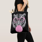 Grappige Vrouwen Tijger Bril & Roze Bubble Gum Ani Tote Bag (Dichtbij)