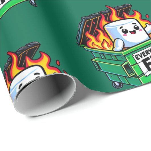 Grappige vuilcontainer vuur alles fijne marshmallo cadeaupapier (Rol Hoek)