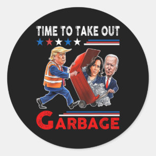 Grappige vuilnis voor Trump 2024 - Tijd om Th Ronde Sticker