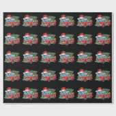 Grappige Vuurtruck Santa Hat Kerstboom Lights Cadeaupapier (Vlak)
