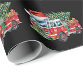 Grappige Vuurtruck Santa Hat Kerstboom Lights Cadeaupapier (Rol Hoek)
