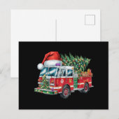 Grappige Vuurtruck Santa Hat Kerstboom Lights Feestdagenkaart (Voorkant / Achterkant)