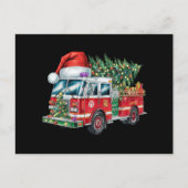 Grappige Vuurtruck Santa Hat Kerstboom Lights Feestdagenkaart (Voorkant)