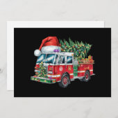 Grappige Vuurtruck Santa Hat Kerstboom Lights Feestdagenkaart (Voorkant / Achterkant)