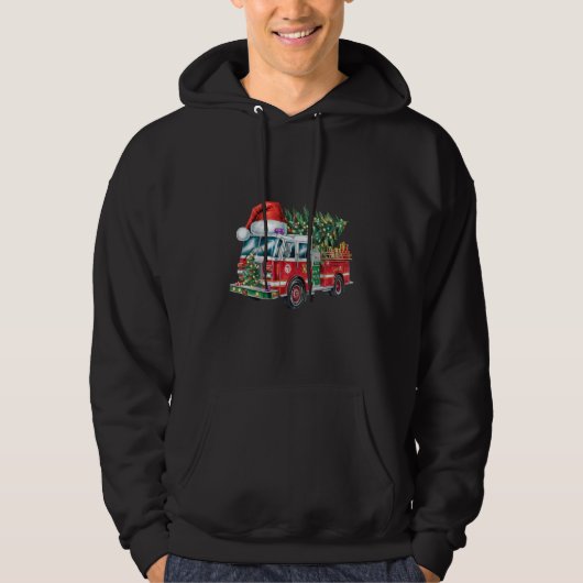 Grappige Vuurtruck Santa Hat Kerstboom Lights Hoodie (Voorkant)