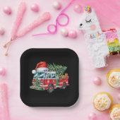 Grappige Vuurtruck Santa Hat Kerstboom Lights Papieren Bordje (Feest)