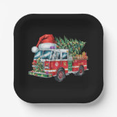 Grappige Vuurtruck Santa Hat Kerstboom Lights Papieren Bordje (Voorkant)