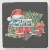 Grappige Vuurtruck Santa Hat Kerstboom Lights Stenen Onderzetter (Voorkant)