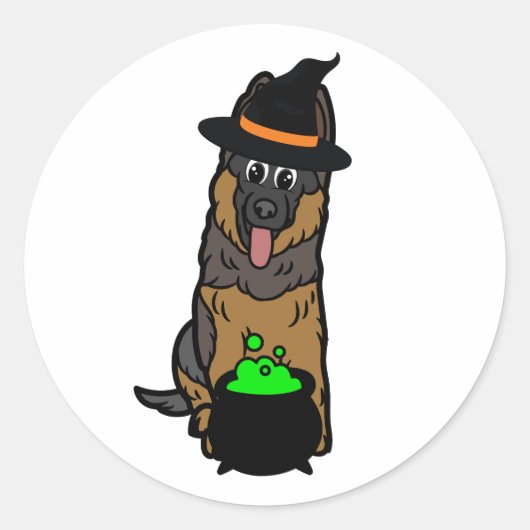 Grappige waakhond is een heks ronde sticker (Voorkant)
