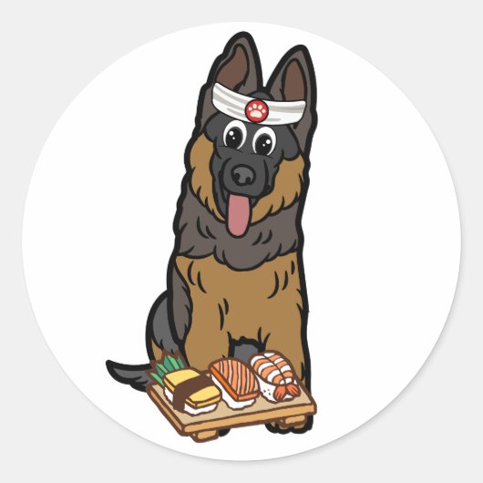 Grappige waakhond is een sushi chef ronde sticker (Voorkant)