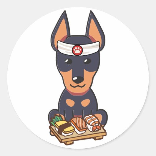 Grappige waakhond is een sushi chef ronde sticker (Voorkant)