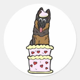 Grappige waakhond springen uit een taart ronde sticker