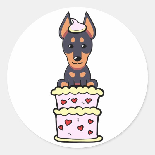 Grappige waakhond springen uit een taart ronde sticker (Voorkant)