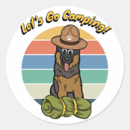 Grappige waakhond wil gaan kamperen ronde sticker