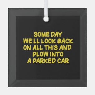 Grappige Waarschuwing Tijdens Nostalgisch Rijden Q Glas Ornament