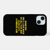 Grappige Waarschuwing Tijdens Nostalgisch Rijden Q iPhone 15 Case (Achterkant horizontaal)