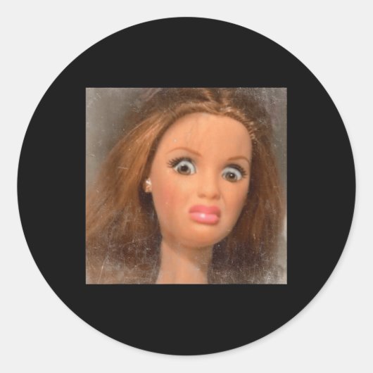 Grappige walgelijke pop gezicht meme _1 ronde sticker (Voorkant)