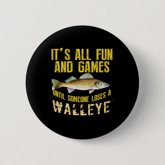 Grappige Walleye Vissen Zoetwatervis Grafisch Mann Ronde Button 5,7 Cm (Voorkant)