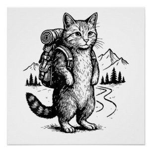 Grappige Wandelende Kat Rugzak Wandelaars & Dieren Perfect Poster