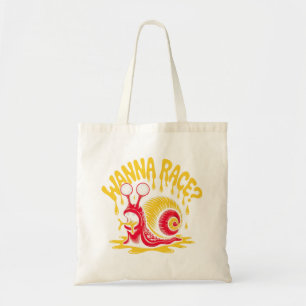 Grappige "Wanna Race?" Retro Slak Humor Boodschapp Tote Bag