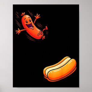 Grappige warme hond die in een broodje springt wor poster