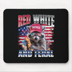 Grappige Wasbeer 4 juli Amerika Patriotisch Rood W Muismat