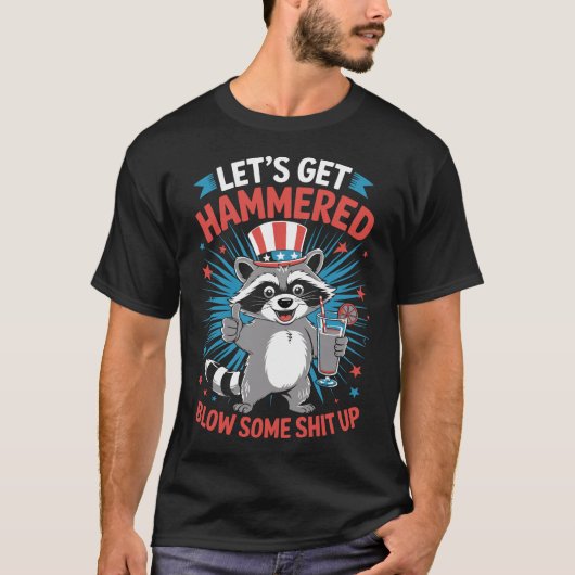 Grappige Wasbeer 4 juli Patriottisch Ontwerp T-shirt (Voorkant)