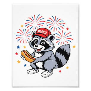 Grappige wasbeer 4 juli Patriottisch Schattige Roo Foto Afdruk