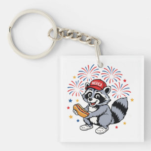 Grappige wasbeer 4 juli Patriottisch Schattige Roo Sleutelhanger