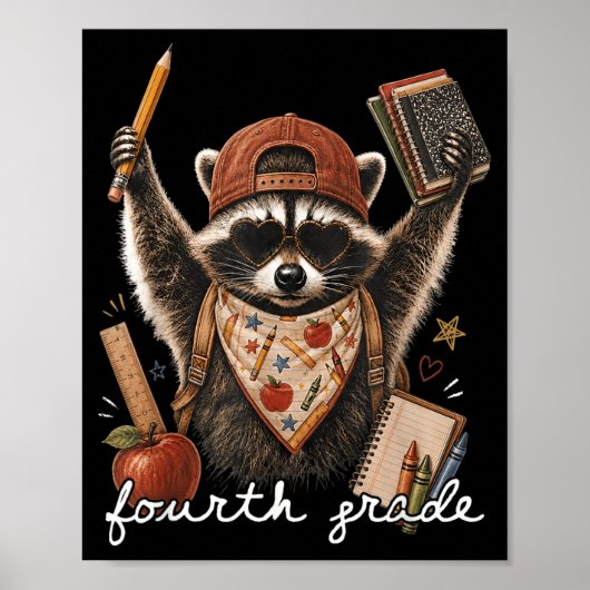 Grappige Wasbeer 4e Klas Terug naar School Leraar Poster (Voorkant)
