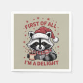 Grappige wasbeer Allereerst ben ik een genot Kerst Servet (Voorkant)