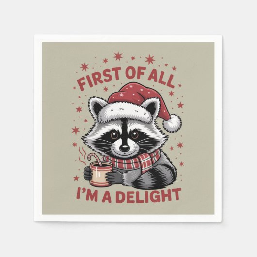 Grappige wasbeer Allereerst ben ik een genot Kerst Servet (Voorkant)