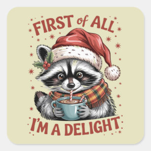 Grappige Wasbeer Allereerst Ben Ik Een Genot Kerst Vierkante Sticker