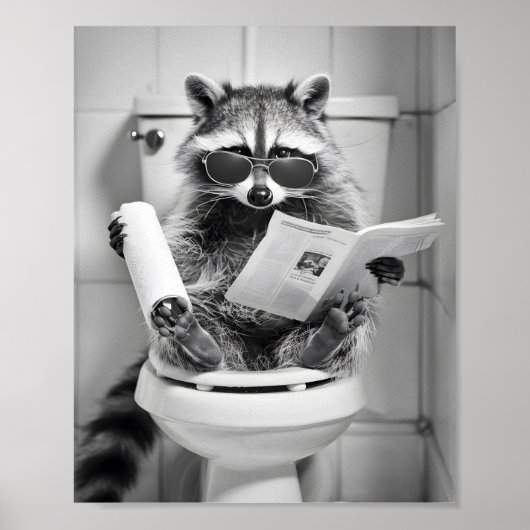 Grappige Wasbeer Badkamer Humorous Animal Wall Art Poster (Voorkant)