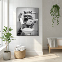 Grappige Wasbeer Badkamer Humorous Animal Wall Art