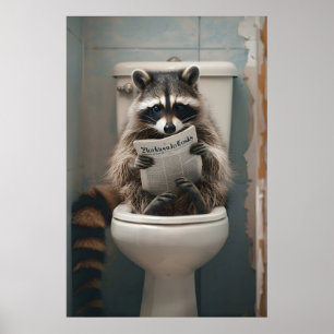 Grappige Wasbeer Badkamer Print, Toilet Krant Kuns Poster