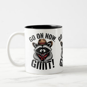 Grappige wasbeer cowboy gaan nu Git Country Wester Tweekleurige Koffiemok