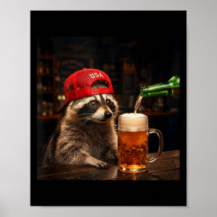 Grappige wasbeer die bier drinkt patriotisch 4 jul poster