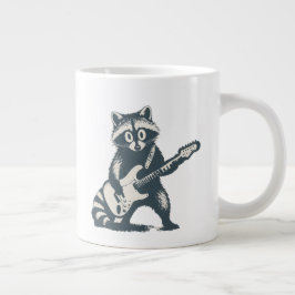 Grappige wasbeer die elektrische gitaar speelt grote koffiekop